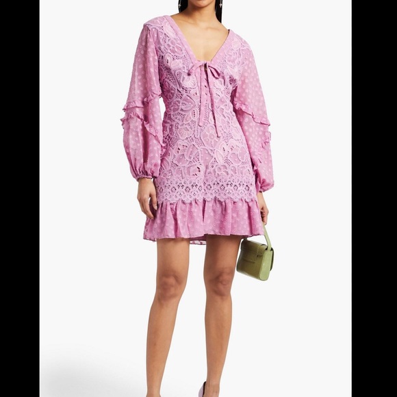 ALEXIS - MALICHA Crocheted Lace and Fil Coupe Georgette mini dress - Picture 5 of 7